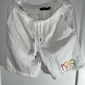 Polo by Ralph Lauren White Drawstring Shorts with Colorful Logo